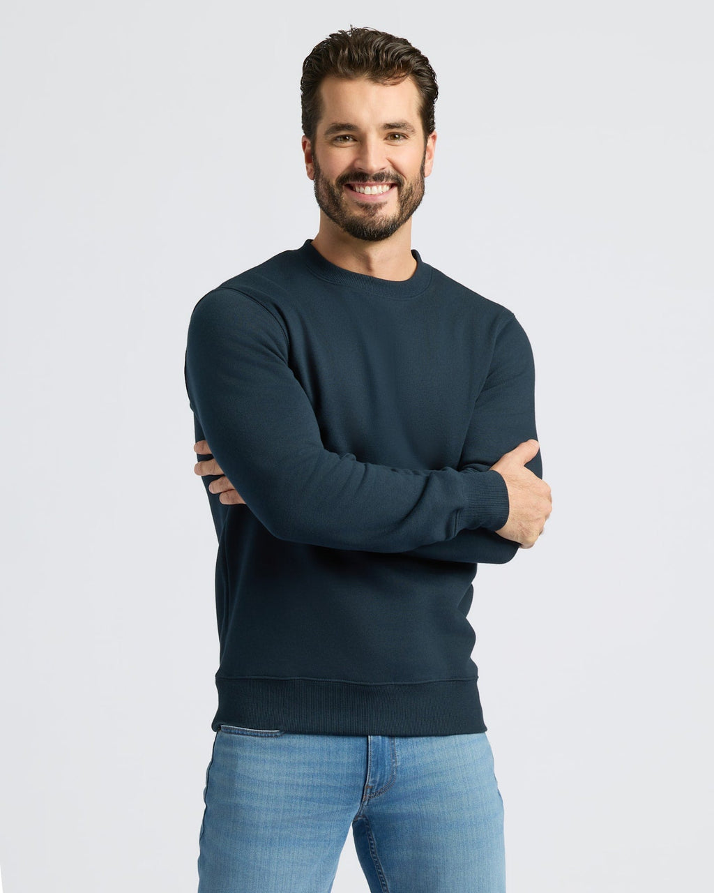 Navy Fleece French Terry Pullover Crew Neck